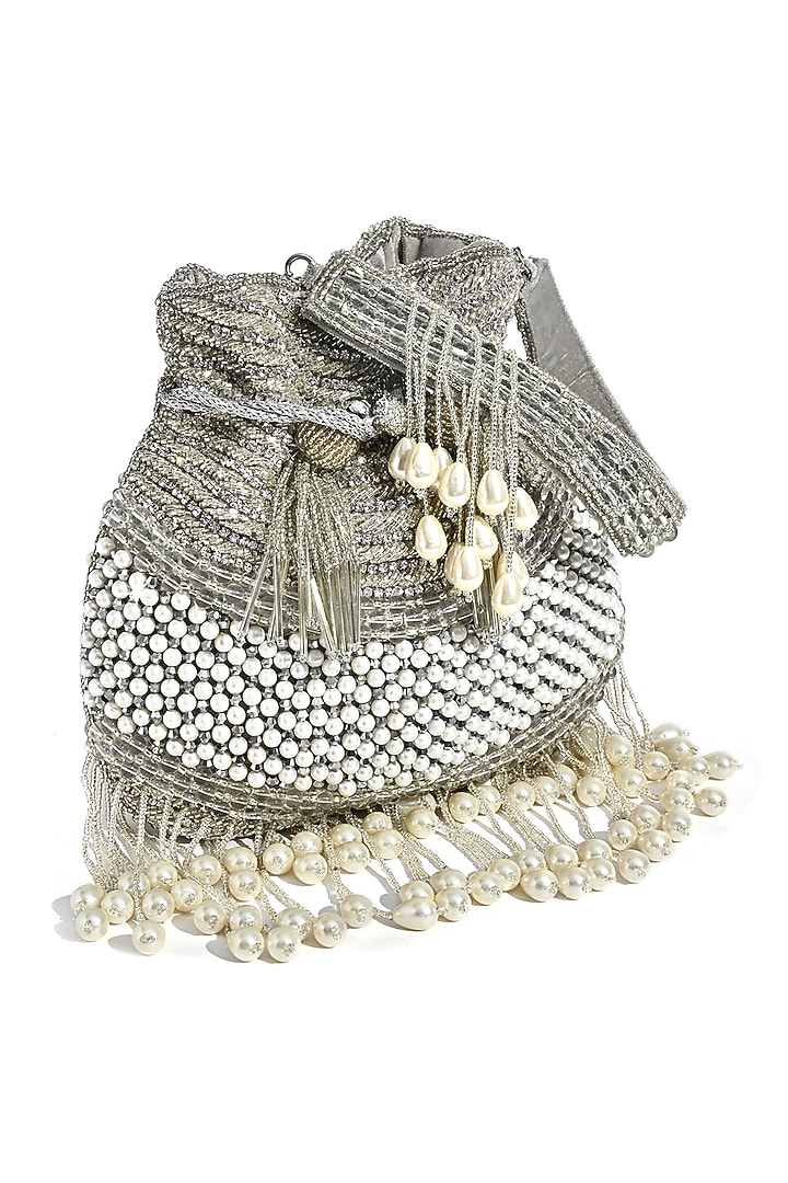 Silver Silk Hand Embroidered Potli by House of Webhin at Pernia's Pop Up Shop