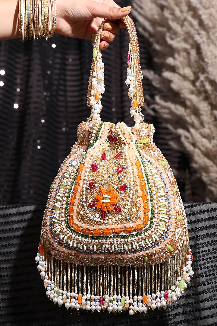 Multi-Colored Velvet Embellished Potli by House of Webhin at Pernia's Pop Up Shop