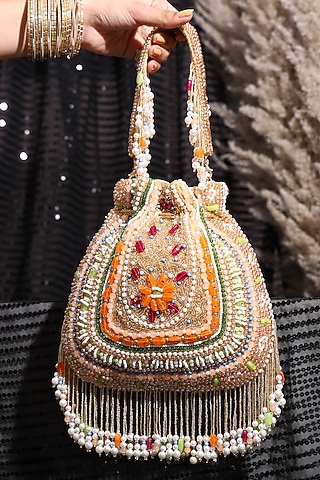 Multi-Colored Velvet Embellished Potli by House of Webhin