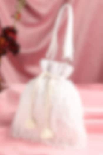 White Satin & Silk Hand Embroidered Potli by House of Webhin at Pernia's Pop Up Shop
