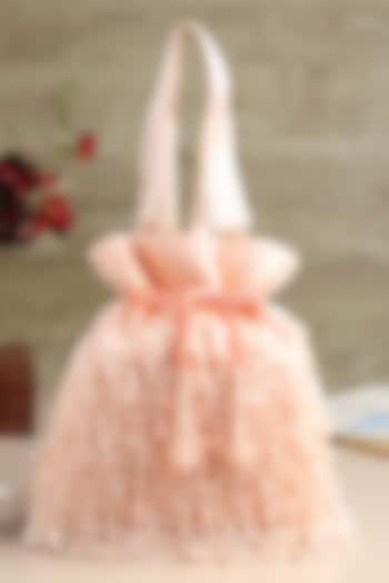 Peach Satin Hand Embroidered Potli by House of Webhin at Pernia's Pop Up Shop
