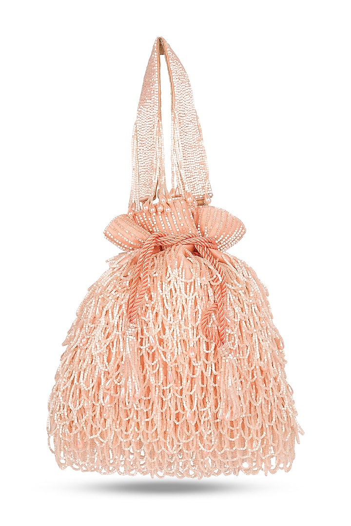 Peach Satin Hand Embroidered Potli by House of Webhin at Pernia's Pop Up Shop