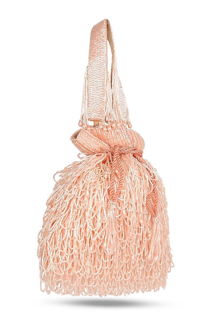 Peach Satin Hand Embroidered Potli by House of Webhin at Pernia's Pop Up Shop