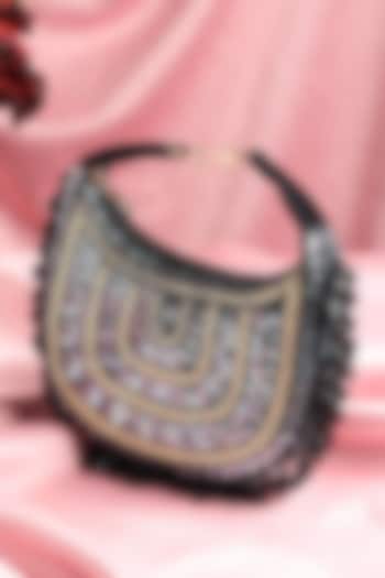 Black Suede Sequins Hand Embroidered Clutch by House of Webhin at Pernia's Pop Up Shop