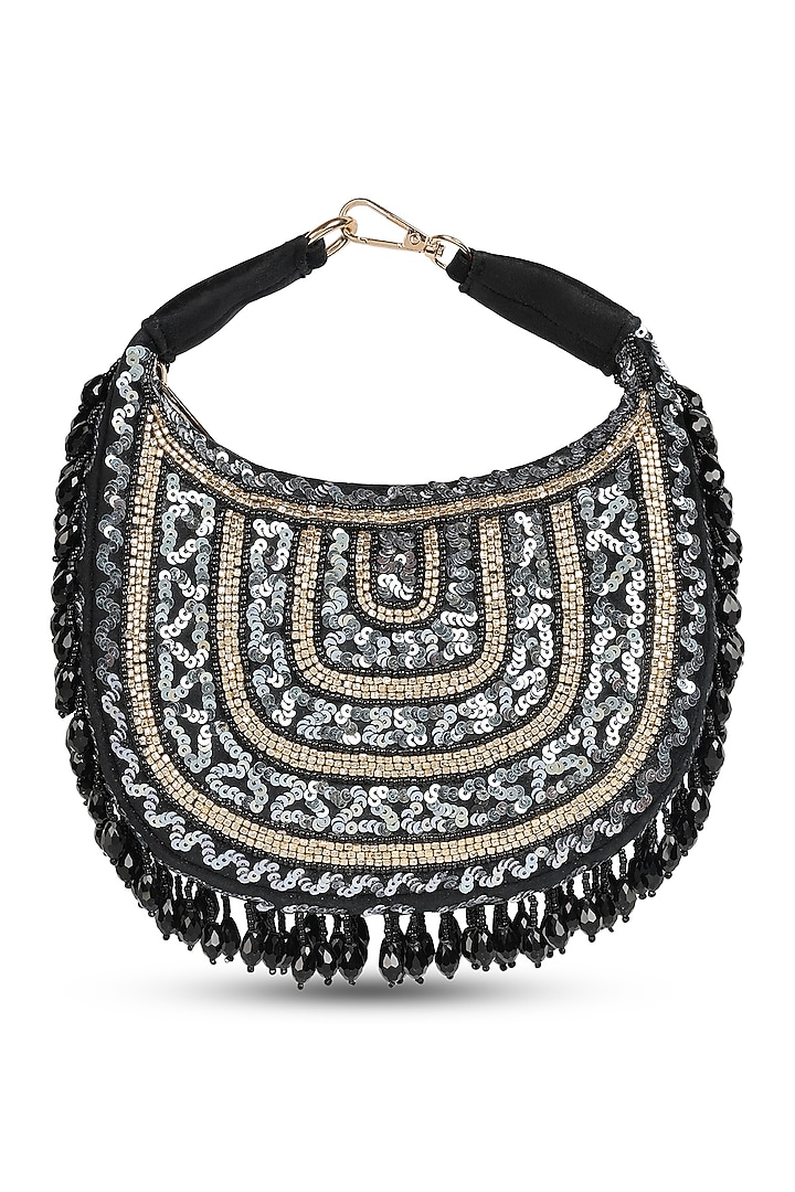 Black Suede Sequins Hand Embroidered Clutch by House of Webhin at Pernia's Pop Up Shop