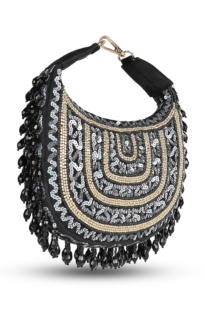 Black Suede Sequins Hand Embroidered Clutch by House of Webhin at Pernia's Pop Up Shop
