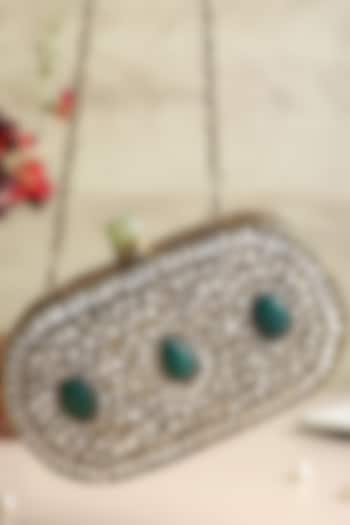 Gold Brass Embellished Clutch by House of Webhin at Pernia's Pop Up Shop