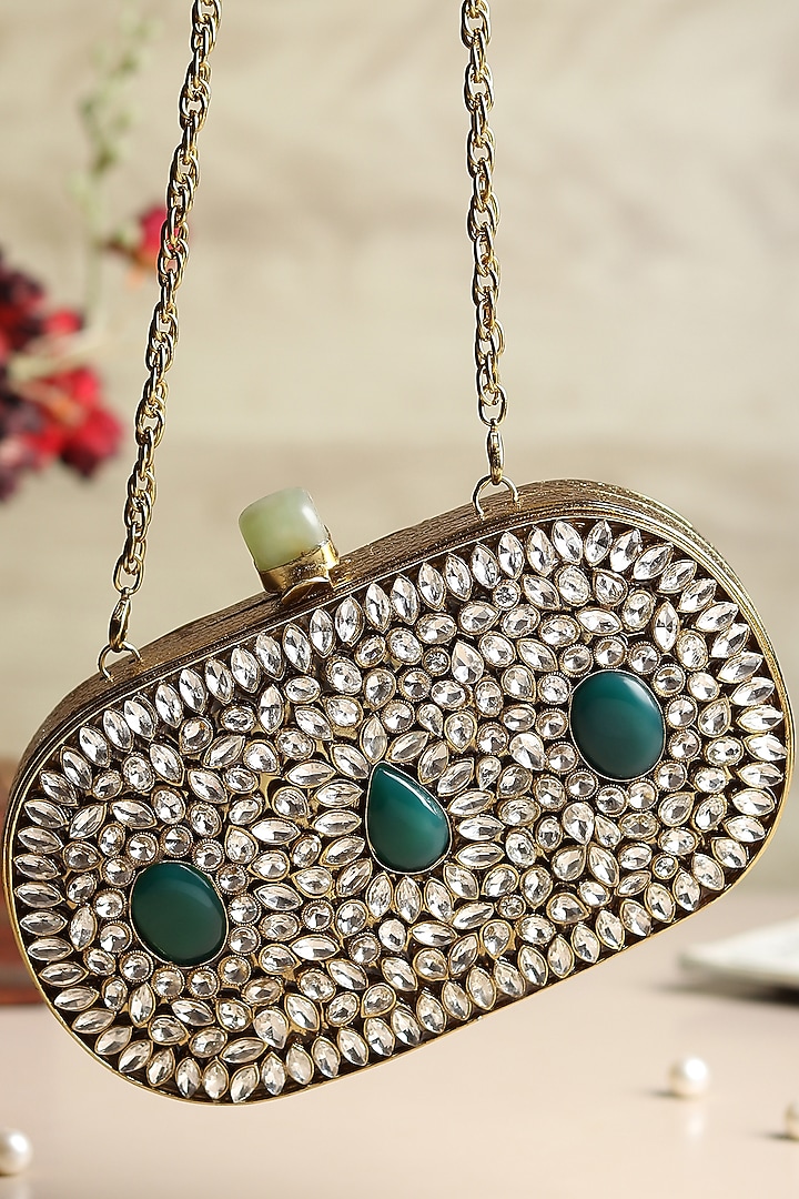 Gold Brass Embellished Clutch by House of Webhin at Pernia's Pop Up Shop