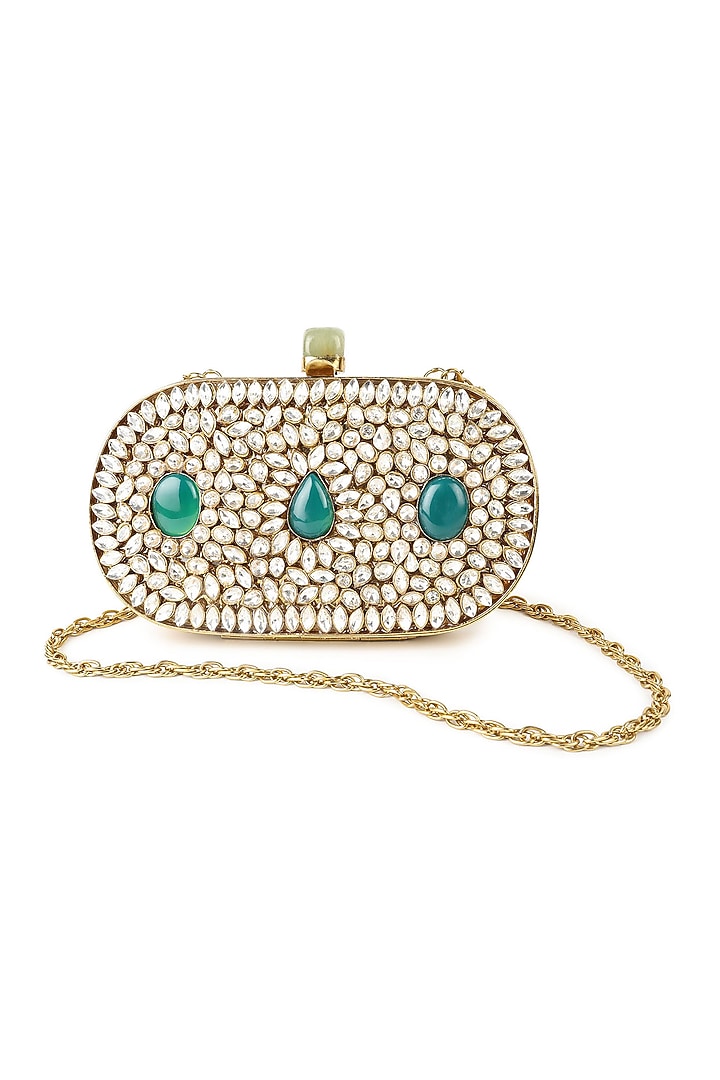 Gold Brass Embellished Clutch by House of Webhin at Pernia's Pop Up Shop