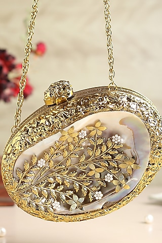 Gold Brass & Mother Of Pearl Clutch by House of Webhin