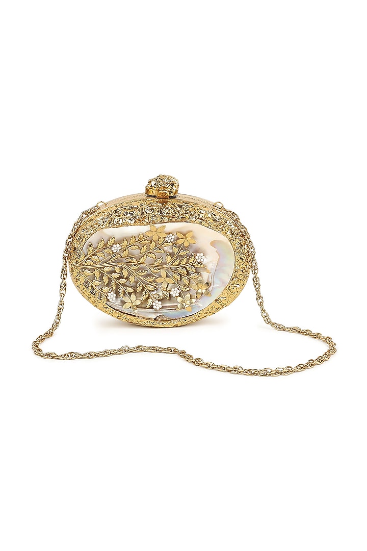 Gold Brass & Mother Of Pearl Clutch by House of Webhin at Pernia's Pop Up Shop