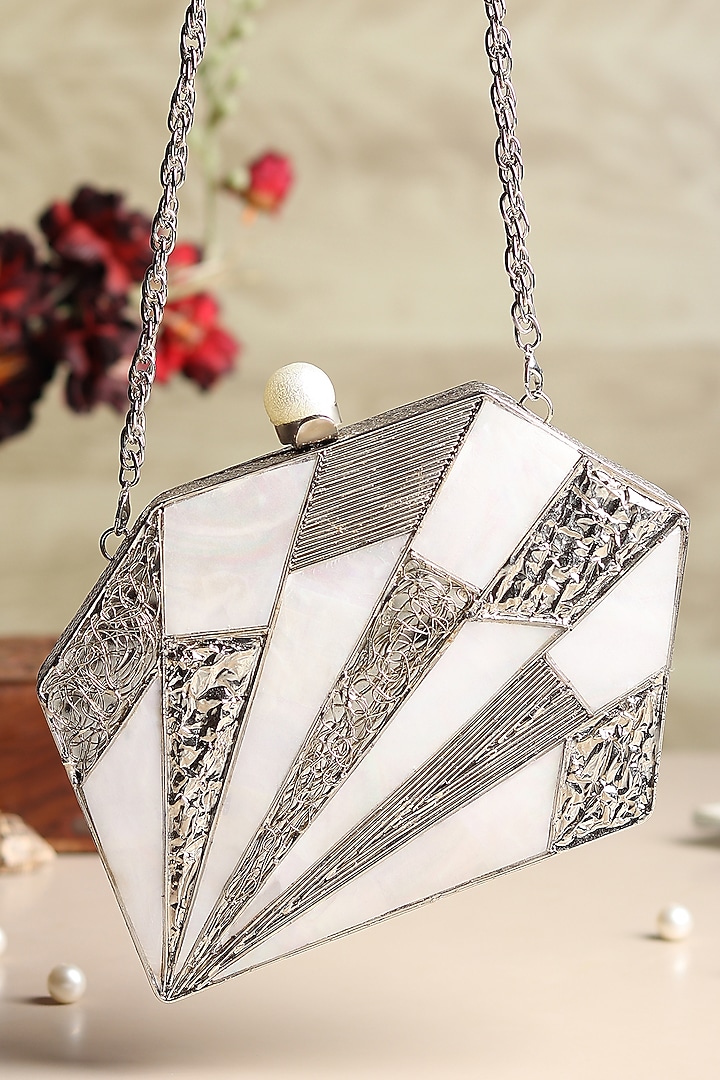 Silver Brass & Mother Of Pearl Clutch by House of Webhin at Pernia's Pop Up Shop