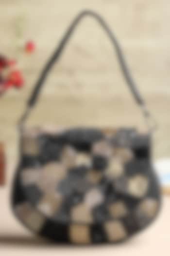 Black Silk Cutdana Hand Embroidered Clutch by House of Webhin at Pernia's Pop Up Shop