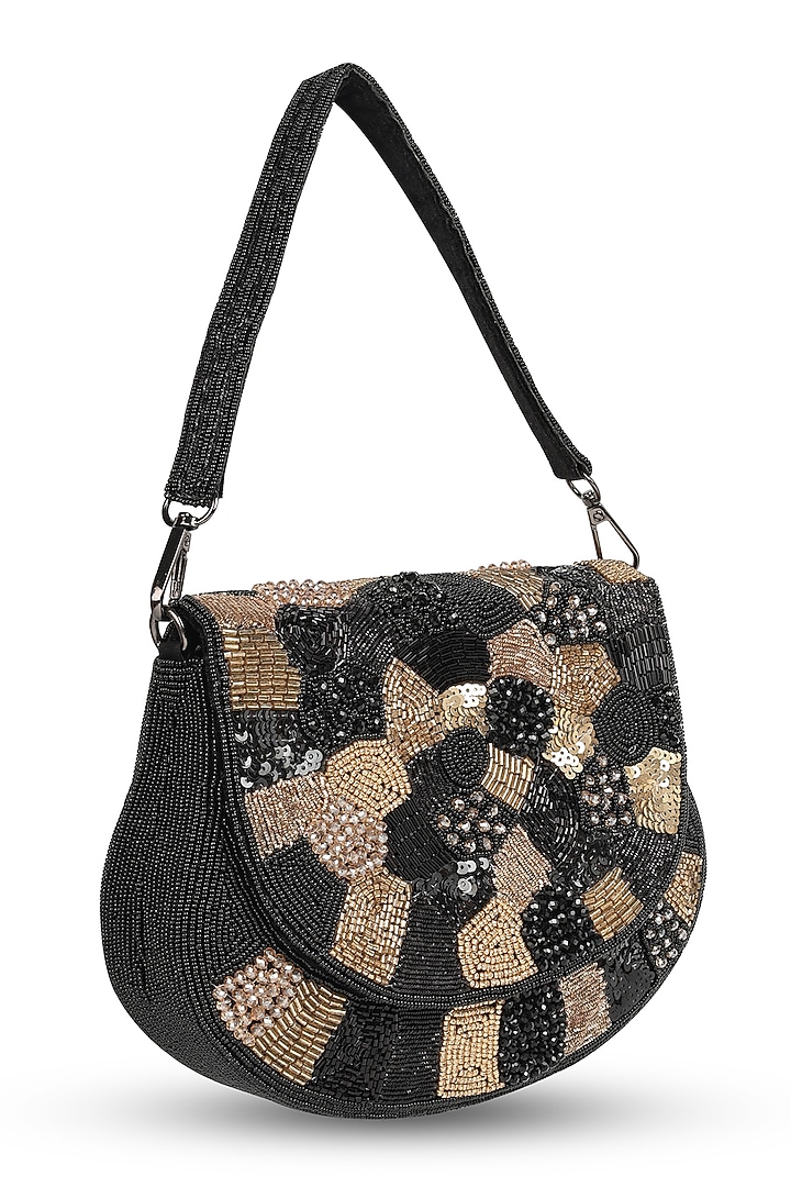 Black Silk Cutdana Hand Embroidered Clutch by House of Webhin at Pernia's Pop Up Shop