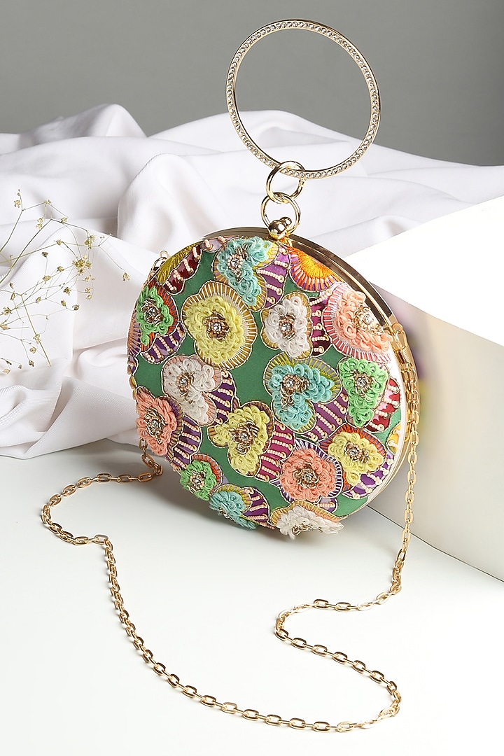 Green Metal Digital Printed & Handwork Clutch by House of Webhin at Pernia's Pop Up Shop