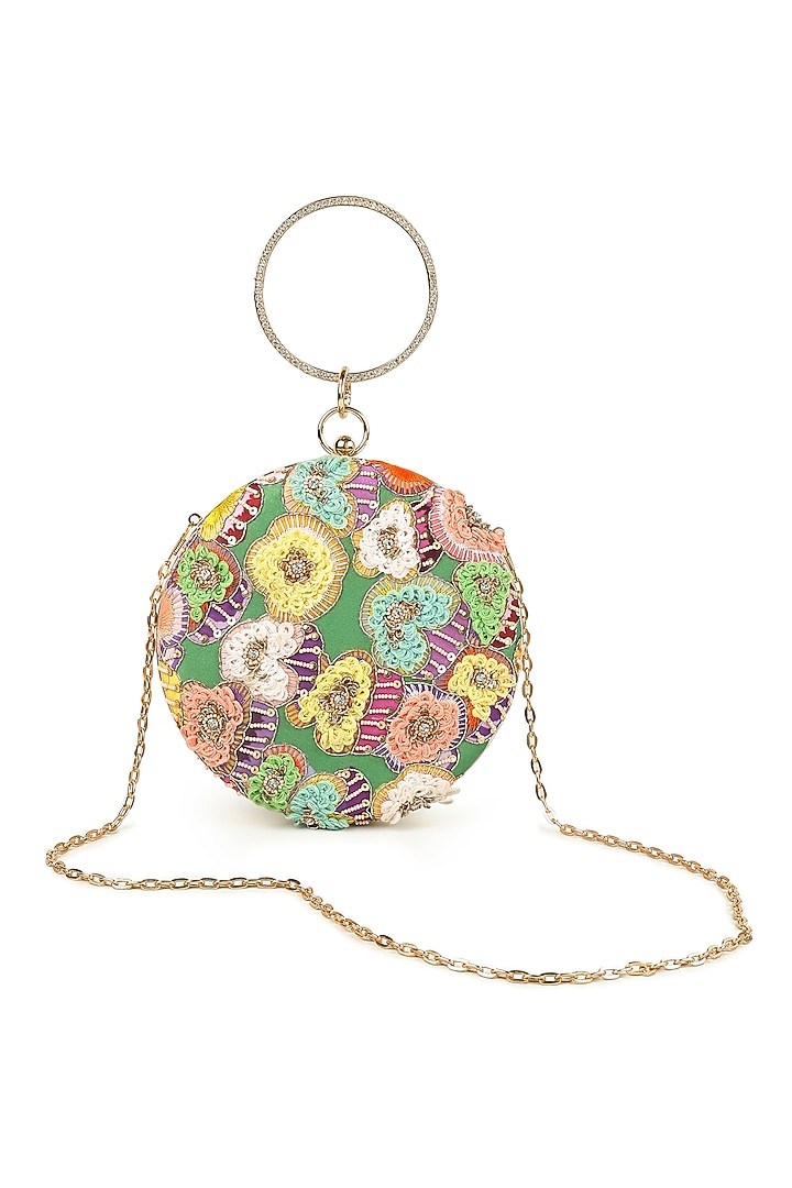Green Metal Digital Printed & Handwork Clutch by House of Webhin at Pernia's Pop Up Shop