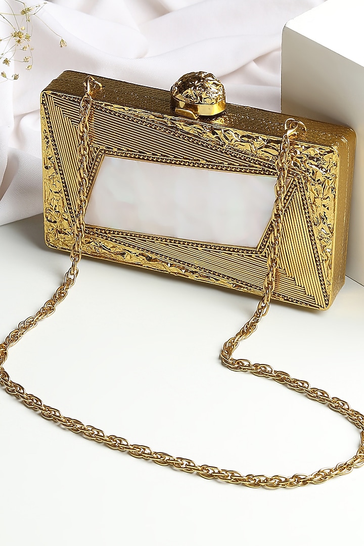 Gold Brass & Mother Of Pearl Sheet Clutch by House of Webhin at Pernia's Pop Up Shop