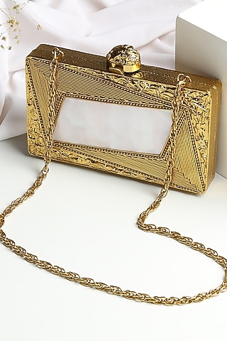 Gold Brass & Mother Of Pearl Sheet Clutch by House of Webhin