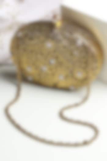 Gold Brass & Mother Of Pearl Embellished Oval-Shaped Clutch by House of Webhin at Pernia's Pop Up Shop