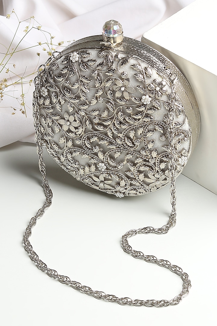 Silver Brass & Pearl Clutch by House of Webhin at Pernia's Pop Up Shop