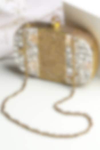 Gold Brass Pearl Embellished Clutch by House of Webhin at Pernia's Pop Up Shop