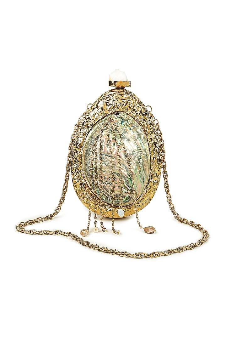 Gold Brass & Mother Of Pearl Oval-Shaped Clutch by House of Webhin at Pernia's Pop Up Shop