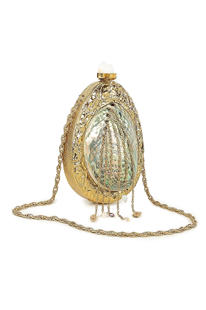 Gold Brass & Mother Of Pearl Oval-Shaped Clutch by House of Webhin at Pernia's Pop Up Shop