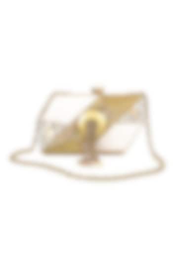 Gold Brass Pearl Embellished Clutch by House of Webhin at Pernia's Pop Up Shop