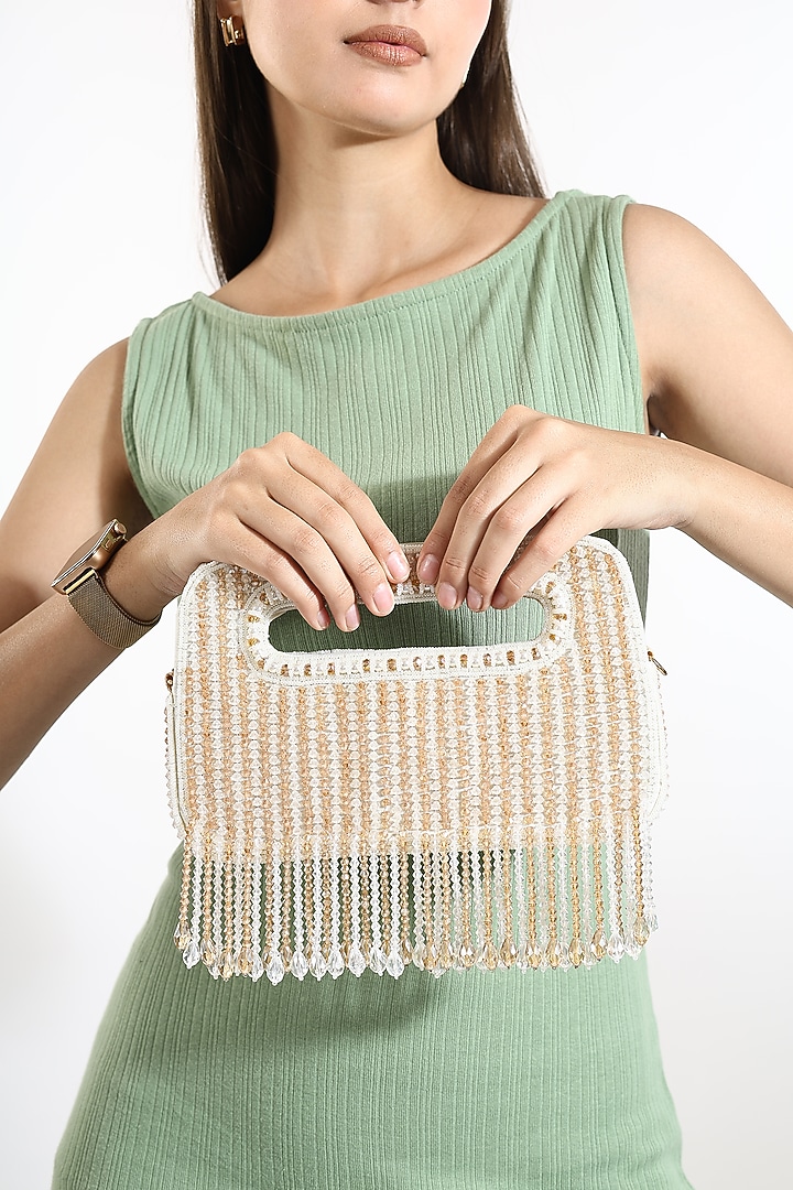 White Silk Glass Beadwork Handcrafted Clutch by House of Webhin at Pernia's Pop Up Shop