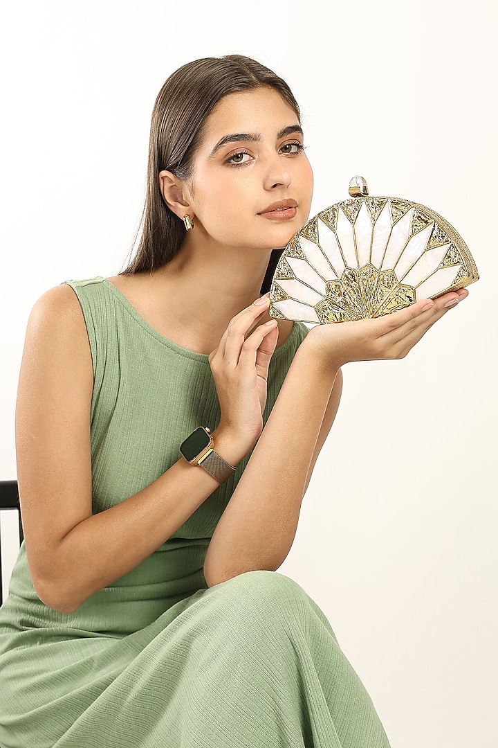 Gold Mother Of Pearl Handcrafted Clutch by House of Webhin at Pernia's Pop Up Shop