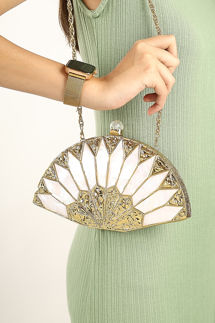 Gold Mother Of Pearl Handcrafted Clutch by House of Webhin at Pernia's Pop Up Shop
