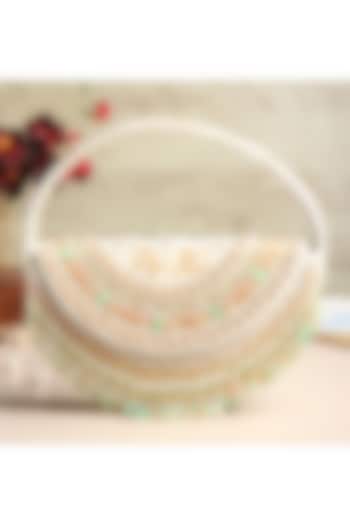 White Velvet Pearl Embroidered Half Moon Clutch by House of Webhin at Pernia's Pop Up Shop