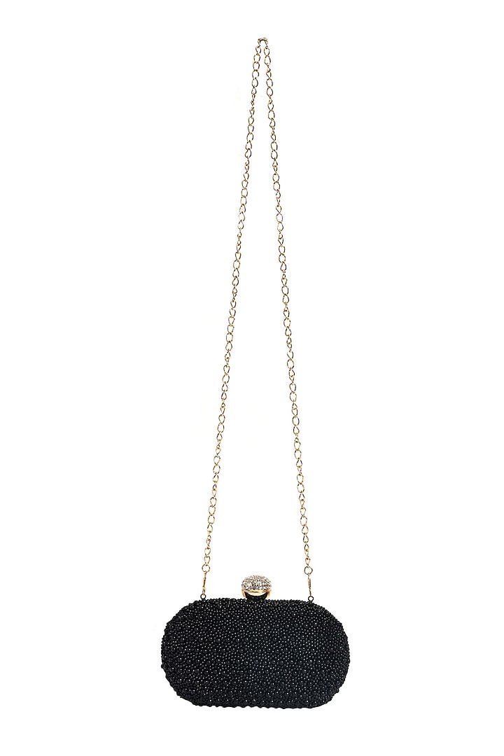 Black Silk Pearl Embellished Clutch by House of Webhin at Pernia's Pop Up Shop