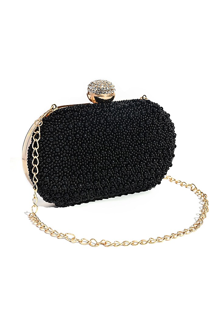 Black Silk Pearl Embellished Clutch by House of Webhin at Pernia's Pop Up Shop