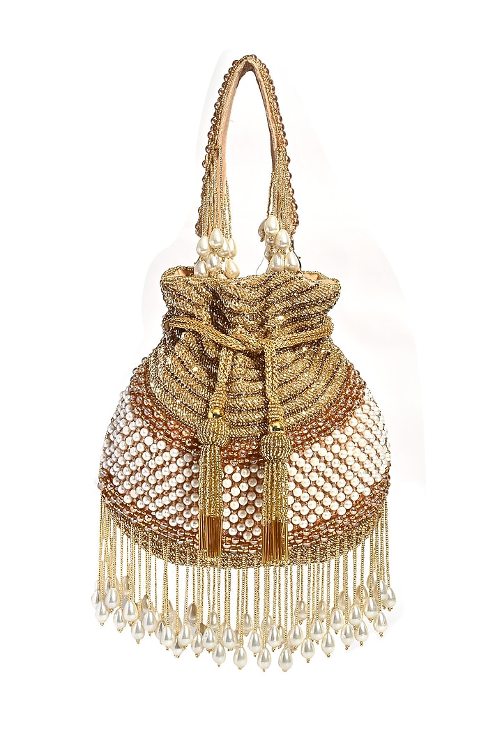 Gold Silk Cutdana Embroidered Handcrafted Potli by House of Webhin at Pernia's Pop Up Shop