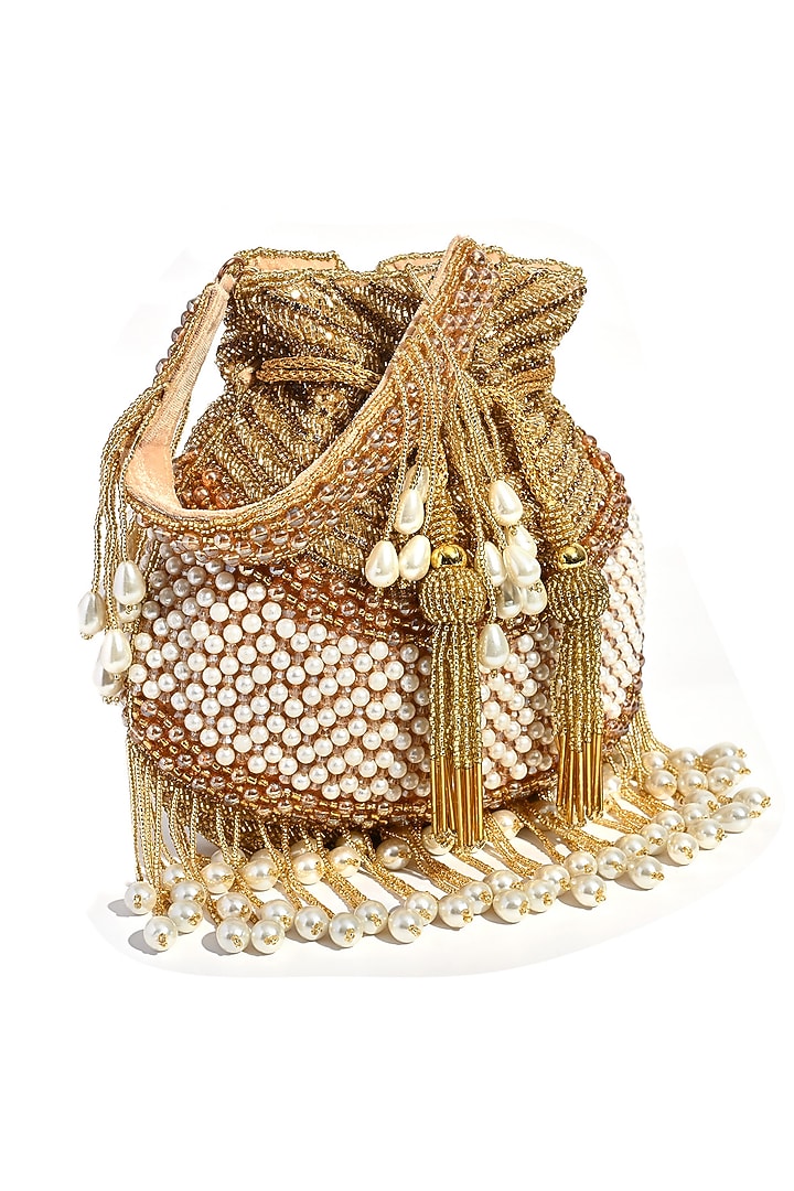 Gold Silk Cutdana Embroidered Handcrafted Potli by House of Webhin at Pernia's Pop Up Shop