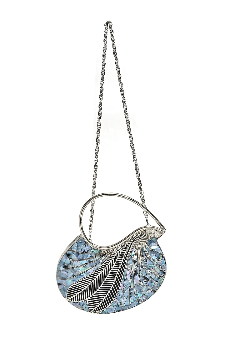 Silver Metallic Mother Of Pearl Handcrafted Clutch by House of Webhin at Pernia's Pop Up Shop