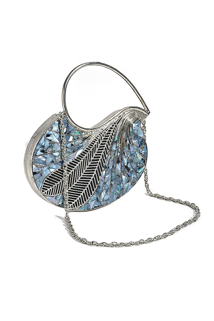 Silver Metallic Mother Of Pearl Handcrafted Clutch by House of Webhin at Pernia's Pop Up Shop