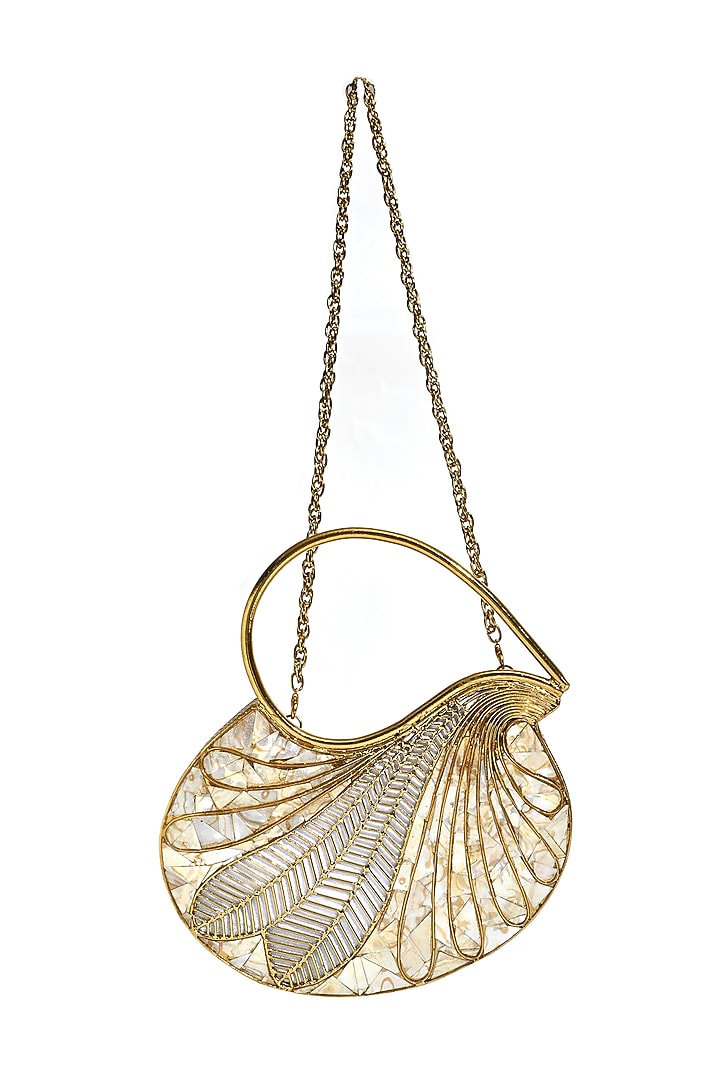 Golden Metallic Mother Of Pearl Handcrafted Clutch by House of Webhin at Pernia's Pop Up Shop