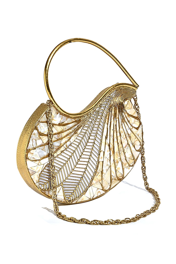 Golden Metallic Mother Of Pearl Handcrafted Clutch by House of Webhin at Pernia's Pop Up Shop