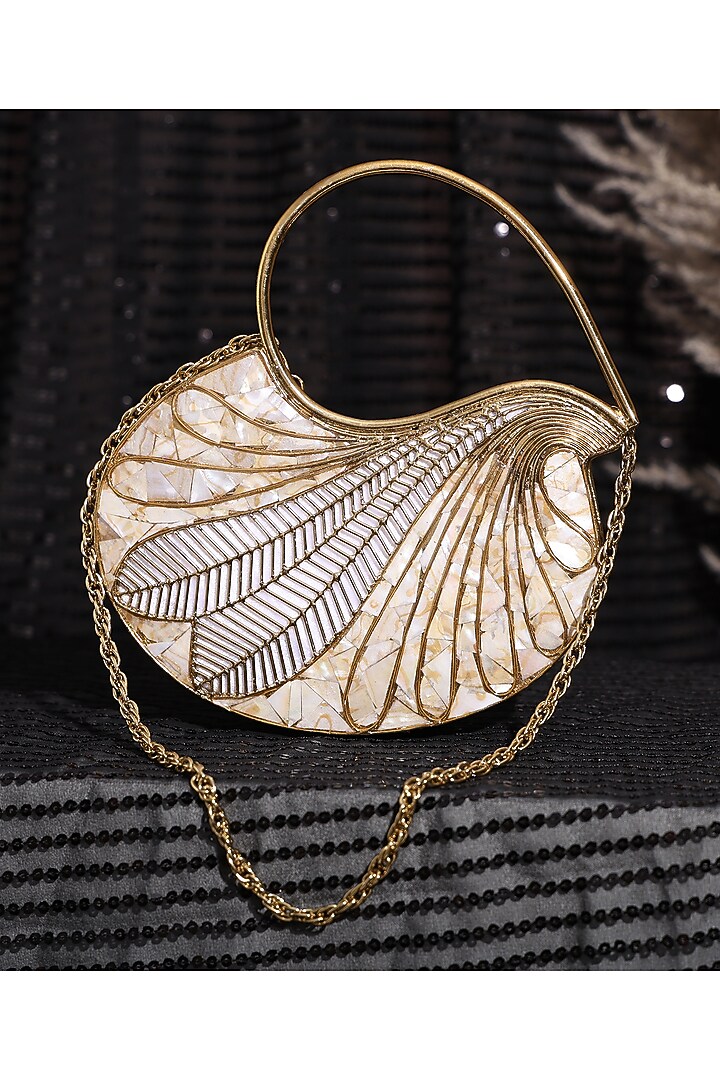 Golden Metallic Mother Of Pearl Handcrafted Clutch by House of Webhin at Pernia's Pop Up Shop