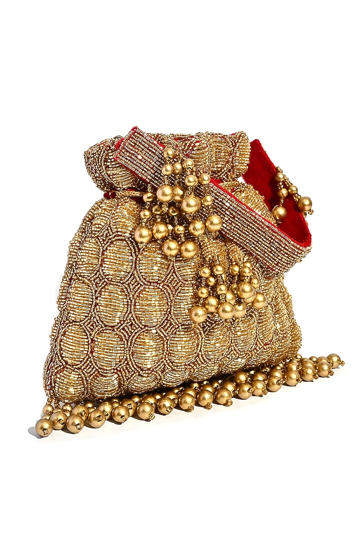 Red Velvet Cutdana Embroidered Potli Bag by House of Webhin at Pernia's Pop Up Shop