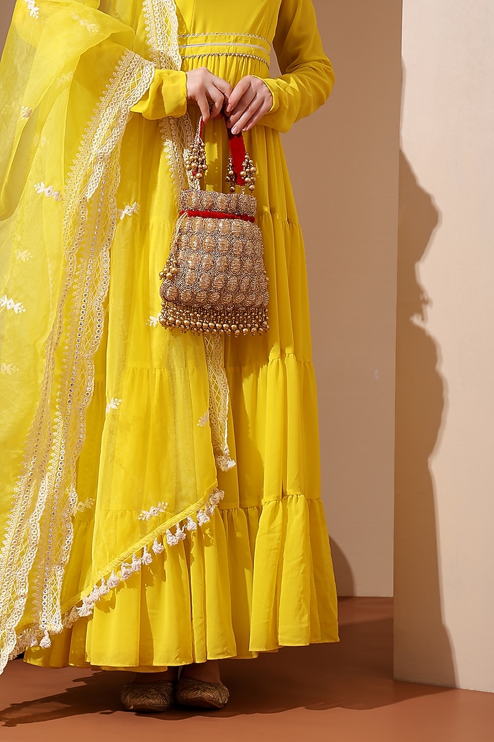 Red Velvet Cutdana Embroidered Potli Bag by House of Webhin at Pernia's Pop Up Shop