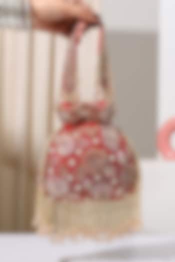 Deep Red Velvet Sequin Embroidered Potli Bag by House of Webhin at Pernia's Pop Up Shop