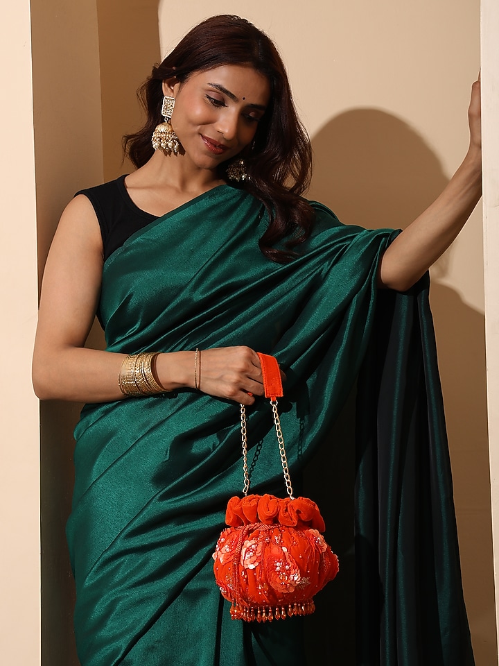 Orange Velvet Sequin Embellished Potli Bag by House of Webhin at Pernia's Pop Up Shop