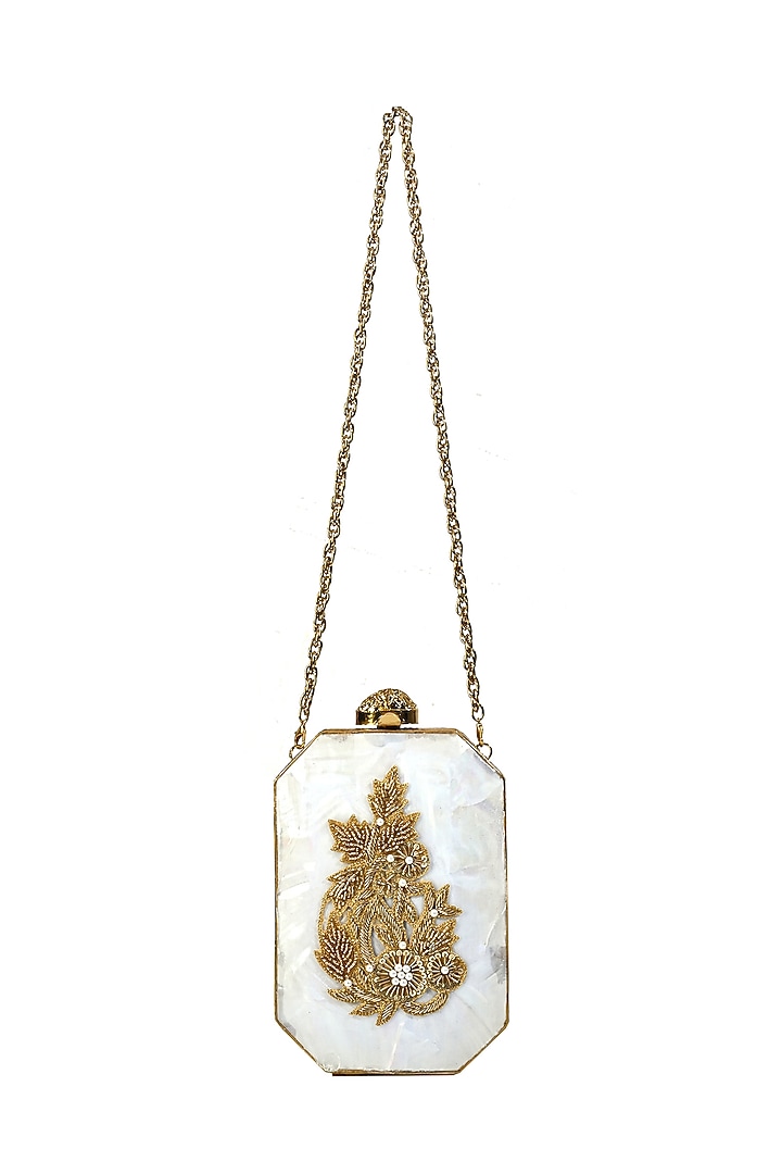 Golden Metallic Zardosi Patchwork Clutch by House of Webhin at Pernia's Pop Up Shop
