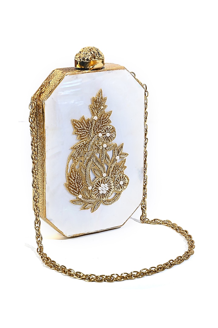 Golden Metallic Zardosi Patchwork Clutch by House of Webhin at Pernia's Pop Up Shop