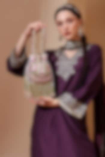 White Velvet Pearl Embroidered Potli Bag by House of Webhin at Pernia's Pop Up Shop