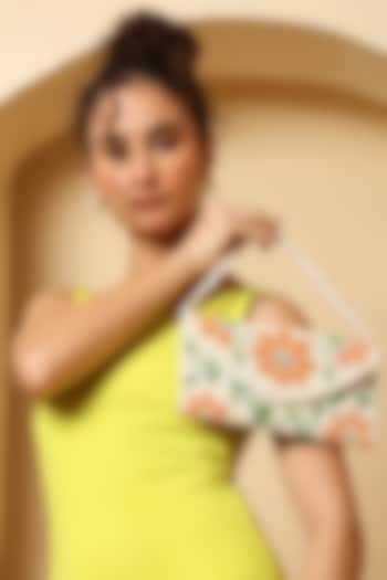 White Silk Bead Embroidered Clutch by House of Webhin at Pernia's Pop Up Shop