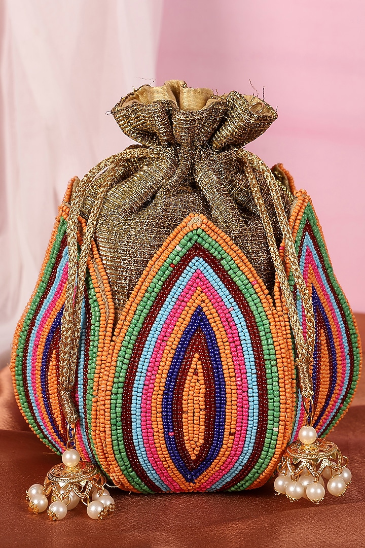 Multi-Colored Silk Bead Embellished Potli Bag by House of Webhin at Pernia's Pop Up Shop